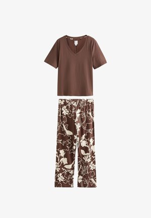 Next, REGULAR FIT - SHORT SLEEVE SET - Pidžaamakomplekt - chocolate brown floral