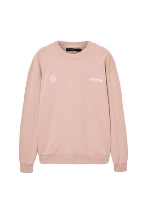 Lichtroze sweatshirt van katoen, met een ronde hals, lange mouwen en subtiele witte logo- en wereldbolprints aan de voorkant.