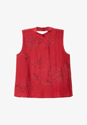 THE-ARE, BLUSA SIN MANGAS CON TEJIDO BORDADO CON ABALORIOS DE MUJER - Blusa - terracota