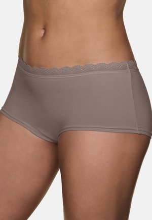 Light gray hipster underwear with a scalloped lace waistband, made of soft fabric with a smooth texture, designed for comfort and fit.