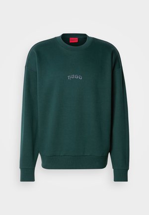 Dark green sweatshirt made of soft fabric, featuring a crew neck, ribbed cuffs, and a small "Hugo" logo embroidered on the front.