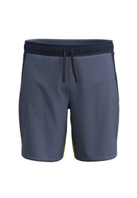 Herrsimbyxor i marinblått med gula sidodetaljer, tillverkade av lätt, snabbtorkande tyg, med elastisk midjeband och dragsko.