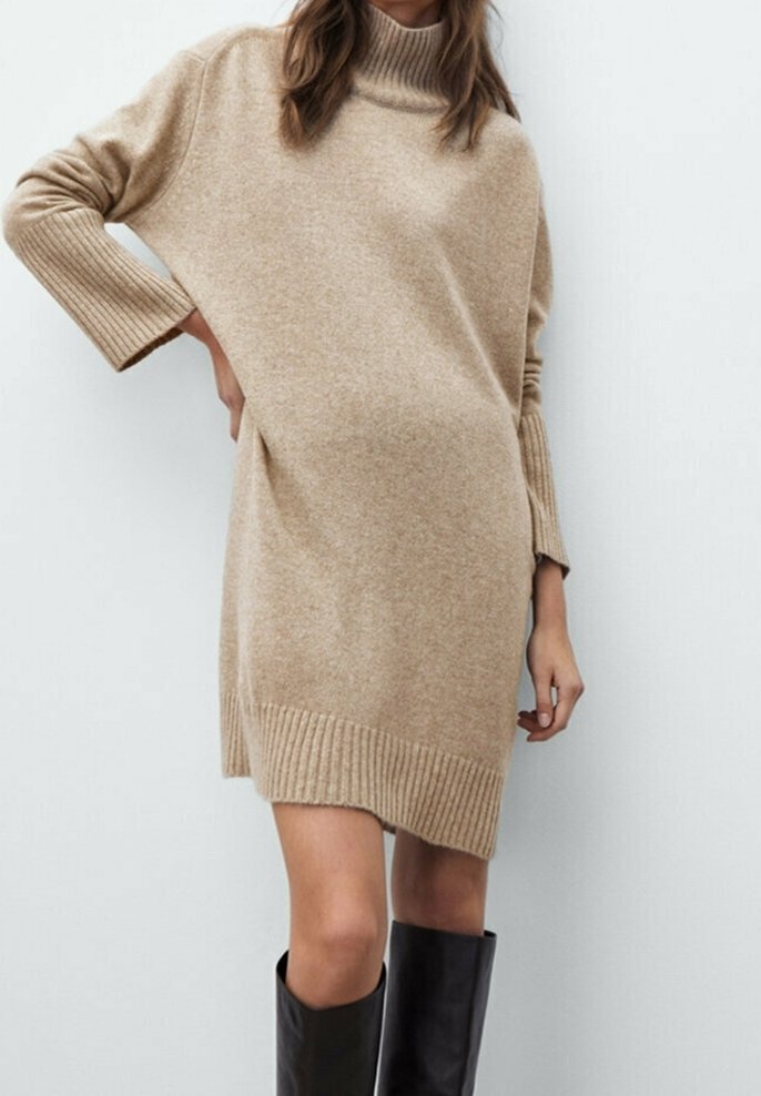 plus size long knit dresses Womens Plus Size Almost Famous Rib Knit Slit Front Sweater Dress, Tan, Size 1X main image 1
