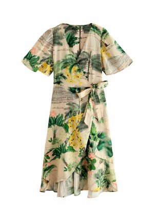 REGULAR FIT-FLUTTER SLEEVE WRAP MIDI - Denné šaty - kew collection green floral