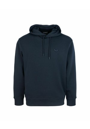 Felpa blu navy realizzata in morbido tessuto, con tasca a marsupio, cappuccio regolabile con cordino e logo tonale sul petto. Vestibilità classica.