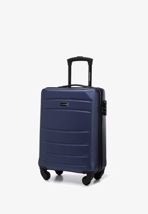 Harte Hartschalen-Reisegepäcktasche in Marineblau, mit einer strukturierten Oberfläche, einem ausziehbaren Griff und doppelten Spinner-Rädern für Mobilität.