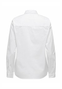 Vue arrière d'une chemise blanche unie à manches longues avec un col classique et des poignets boutonnés.