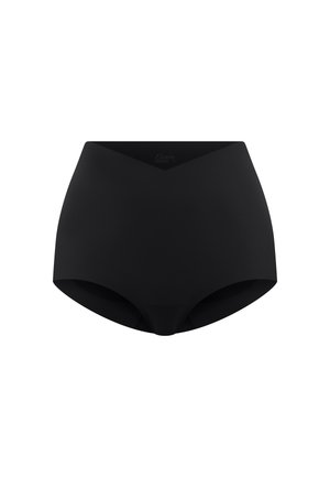 Wysokowarstwowa czarna bezszwowa damska bielizna z pasem w kształcie litery V, zaprojektowana dla gładkiego i wygodnego dopasowania.