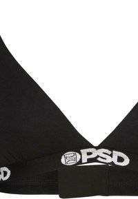 Crna braletka trokuta, s kontrastnom bijelom trakom s logom i glatkom teksturom. Bez dodatnog jastučića ili žice.