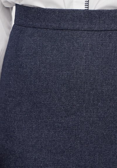 Denim skirt with a dark navy hue, featuring a smooth texture, a straight cut, and a sturdy waistband, suitable for casual wear.
