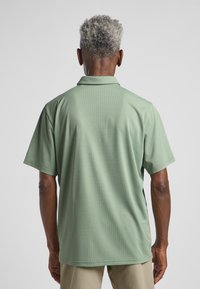 Korte mouwen polo shirt in een zachte groene stof, met een kraag, een ontspannen pasvorm en een fijne geribbelde textuur op de achterkant.