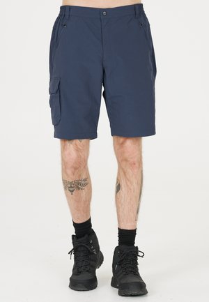 Marineshorts med elastisk talje, front- og sidelommer samt flad front. Stoffet er glat og let, velegnet til udendørs brug.