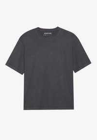 Dark gray short-sleeve T-shirt, crew neck, made of soft fabric with a smooth texture. Features a simple design with no patterns or accents.