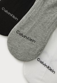 Calzini alla caviglia Calvin Klein neri, grigi e bianchi. Tessuto morbido e elastico con una texture liscia e logo ben visibile in cucitura nera.