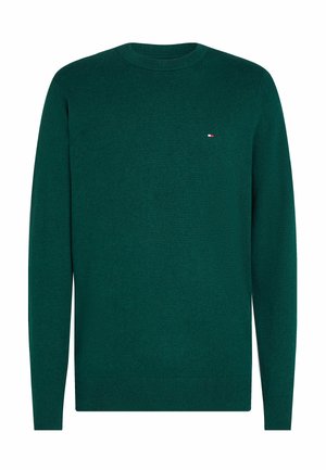 Maglione verde lavorato a maglia con collo rotondo, maniche lunghe e polsini e orlo a coste. Presenta un piccolo logo nella parte superiore del petto.