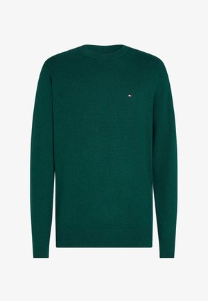 Maglione verde lavorato a maglia con collo rotondo, maniche lunghe e polsini e orlo a coste. Presenta un piccolo logo nella parte superiore del petto.