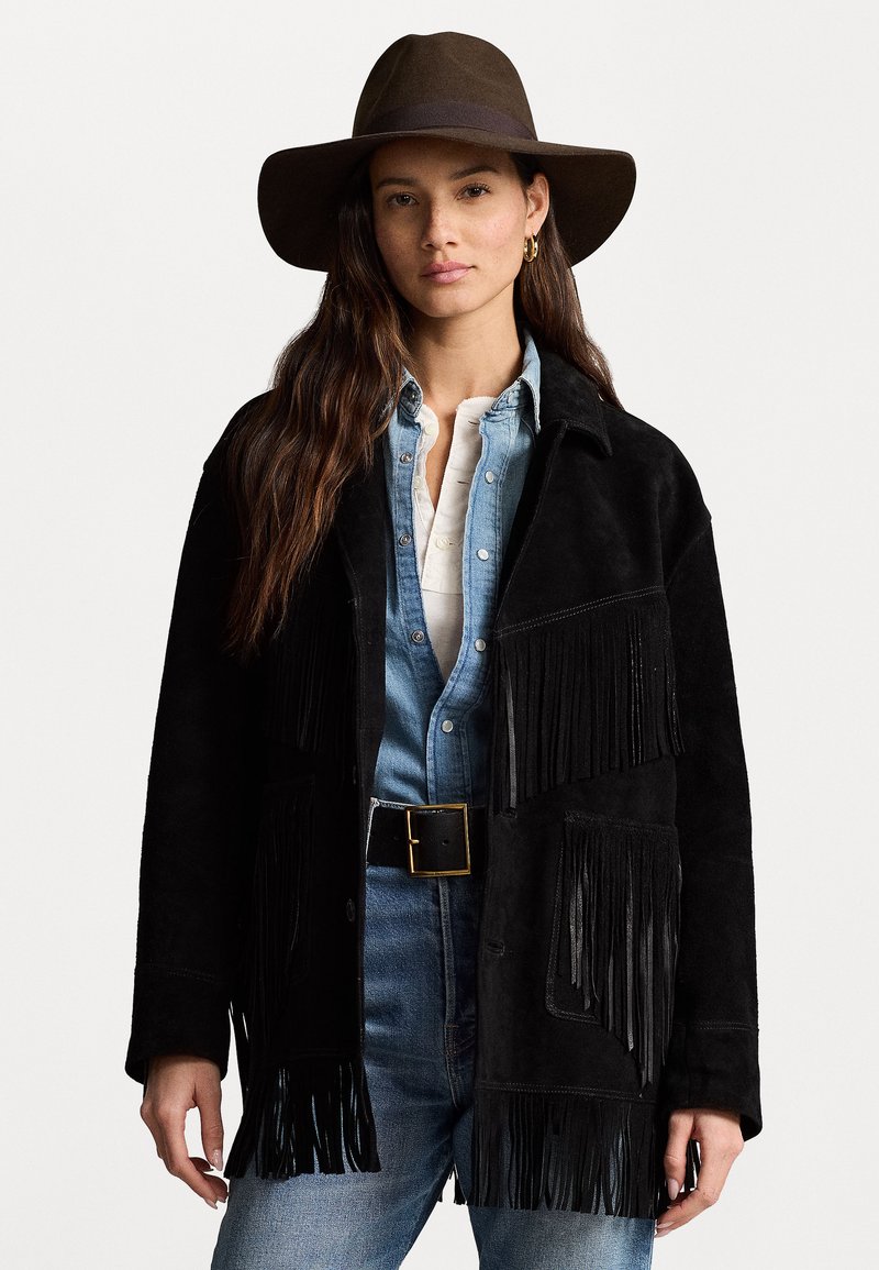 Polo Ralph Lauren FRINGE SUEDE WESTERN JACKET - Leather jacket - black