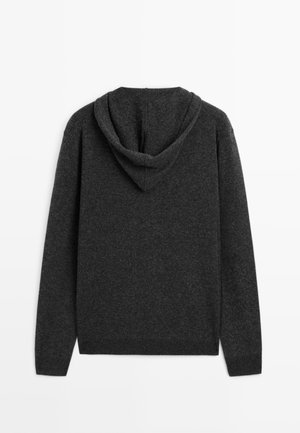 Czarna szara bluza z kapturem od tyłu, wykonana z miękkiego materiału. Posiada kaptur, długie rękawy i ściągacz w pasie. Minimalistyczny design.