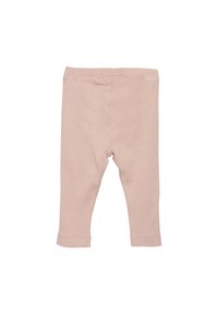 Lichtroze katoenen leggings met een geribbelde structuur, elastische tailleband en cropped lengte die net boven de enkel eindigt.