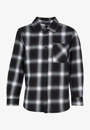 Cămașă flanel cu print șah până la mânci lungi, cu închidere cu nasturi pe față, un buzunar pe piept și un guler clasic.