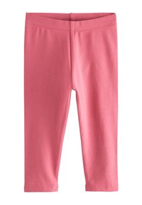 Rosa Leggings aus weichem, dehnbarem Stoff. Verfügt über einen glatten Bund und eine knöchellange Passform ohne sichtbare Muster oder Akzente.