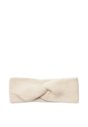 Cream-colored knitted fabric headband with a twisted knot design at the center.