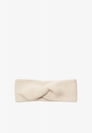 Cream-colored knitted fabric headband with a twisted knot design at the center.