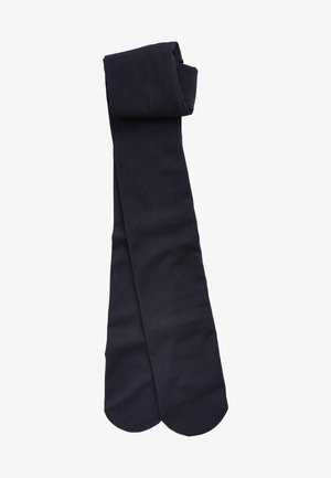 Collants noirs en matériau doux et extensible. Ils possèdent une texture lisse et comprennent une section supérieure repliée pour un maintien sécurisé.