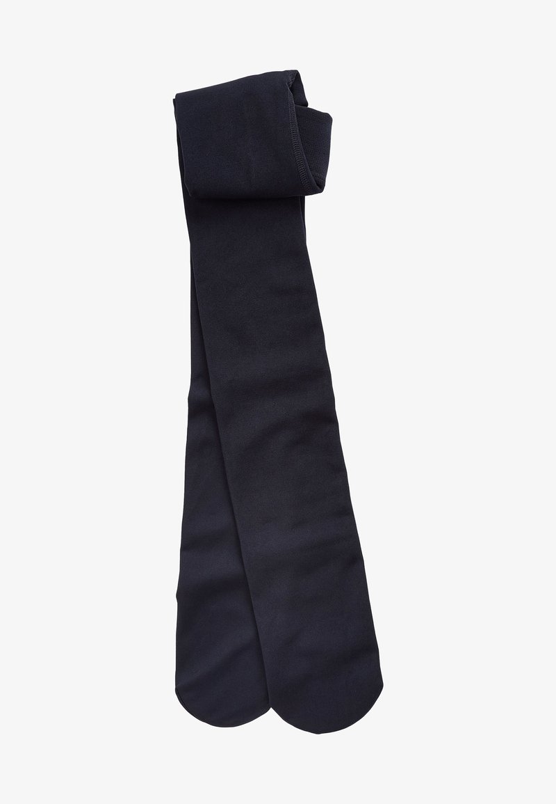Collants noirs en matériau doux et extensible. Ils possèdent une texture lisse et comprennent une section supérieure repliée pour un maintien sécurisé.