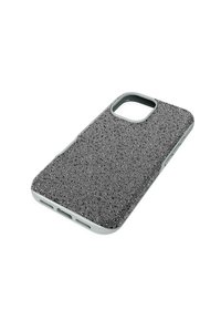 Svart och vit texturerad telefonfodral med en porös yta, som har en utskärning för kameran och en grå kant. Slim och flexibel design.