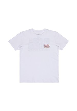 Biały T-shirt z krótkim rękawem z małym wzorem w kwadraty i słowem "Billabong" nadrukowanym na górnej części klatki piersiowej.