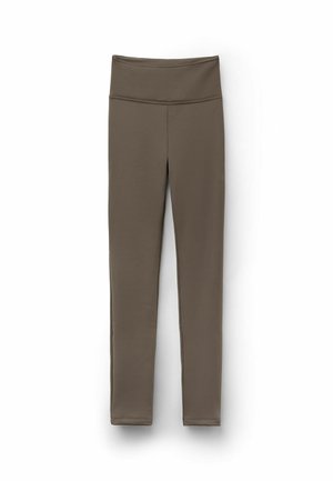 Leggings in een effen donkergrijze kleur, gemaakt van een soepele, rekbare stof. Beschikt over een hoge tailleband en een aansluitend ontwerp, geschikt voor actieve kleding.