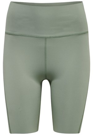 Hoge taille fietsshorts in gedempt groen, gemaakt van rekbaar materiaal. Kenmerken een naadloos ontwerp en platlock stiksels voor comfort.