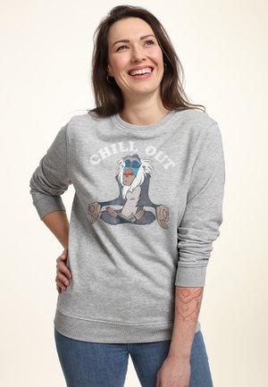 Felpa grigia realizzata in tessuto misto cotone, con stampa di un personaggio dei cartoni animati e la scritta "CHILL OUT", scollatura rotonda e polsini a costine.