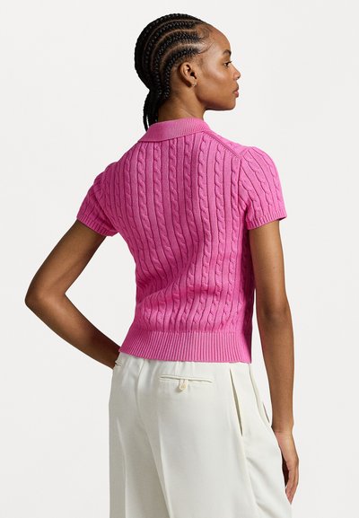 Polo Ralph Lauren CABLE COTTON SHORT SLEEVE POLO CARDIGAN - Kardigan - dalia pink