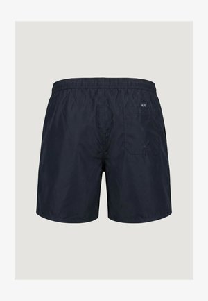 Pánské plavkové šortky tmavě modré barvy s elastickým pasem a zadním kapsou, na které je malá nášivka s logem "A|X" na jednobarevném pozadí.