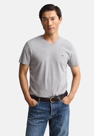 GANT, SHIELD V NECK - Camiseta básica - grey melange