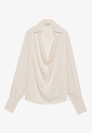 Blouse met col van lichtcrème stof, met lange mouwen, een ontspannen pasvorm, omgeslagen manchetten en naadloze draping bij de halslijn.