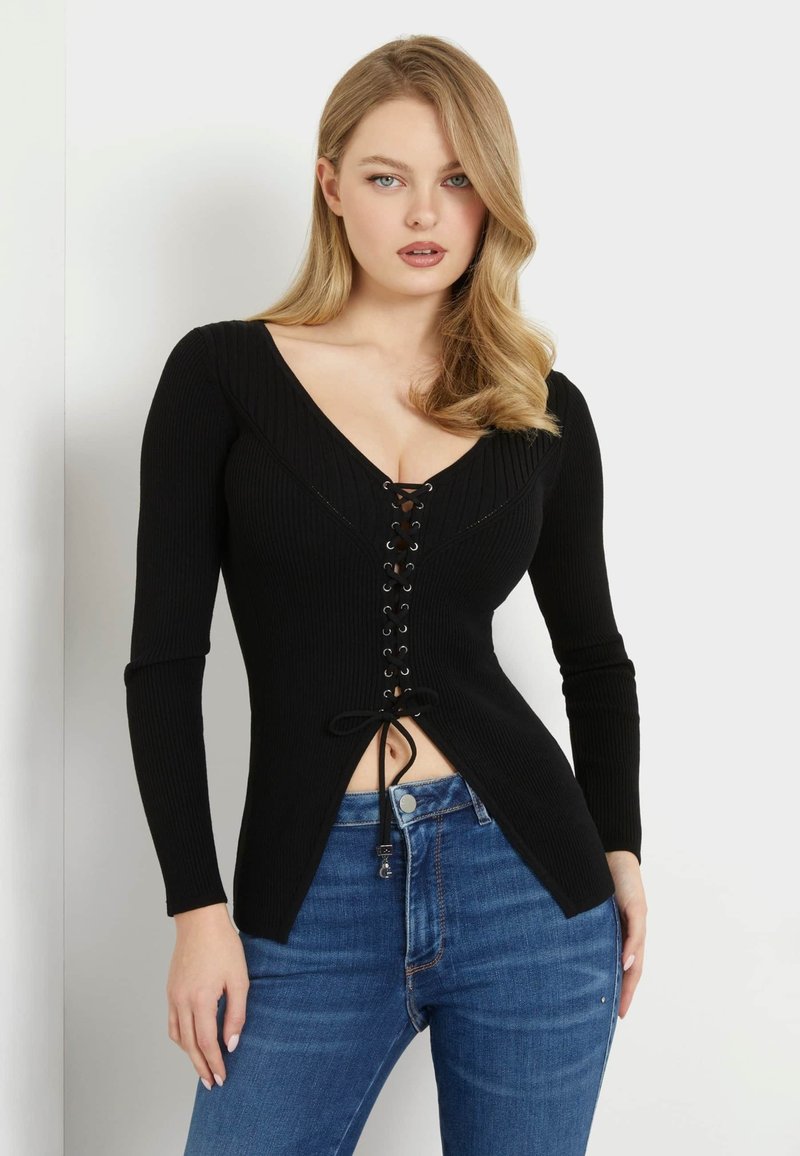 Guess SCHNÜRUNG - Cardigan - schwarz