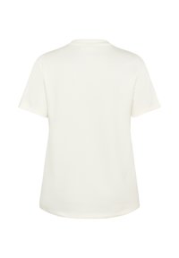 Korte mouwen t-shirt in lichte crèmekleur, gemaakt van een gladde, zachte stof. Heeft een klassieke ronde halslijn en een afgeronde zoom.