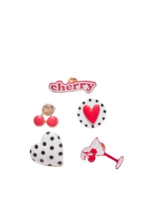 SET OF 5 HEART AND CHERRY PINS - Boutons de manchette - red