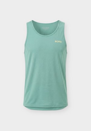 Camiseta deportiva sin mangas en verde menta con el logo "BORG" en amarillo en la parte superior izquierda del pecho, mostrada sobre un fondo liso.