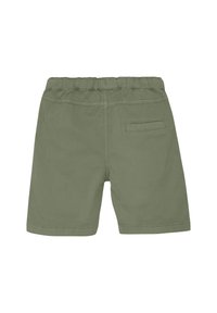 Khaki groene shorts met een elastische tailleband, achterzak en een soepele textuur. Korte lengte en eenvoudig design voor casual gebruik.
