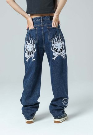 FLAMING SKULL - Relaxed fit jeans - indigo