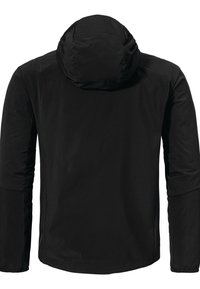 Schwarzjacke mit Kapuze, aus mattem Stoff. Verfügt über ein tailliertes Design mit Reißverschlusstaschen und elastischen Bündchen für eine enganliegende Passform.