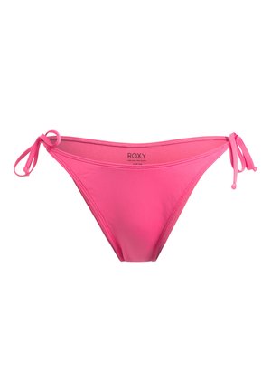 Rózsaszín bikini alsó, megkötős oldalszíjakkal, sima anyagból készült. A derékpánt felett Roxy logó található. Minimális takarást biztosító dizájn.