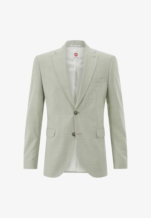 Hellgrüner Blazer aus strukturiertem Stoff. Mit Ein-Knopf-Verschluss, Revers mit Kerbung und zwei Fronttaschen. Gefüttertes Innenfutter.