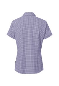 Korte mouw shirt in lichtpaars en witte ruitenpatroon, met een puntkraag en een rechte snit zonder versieringen.