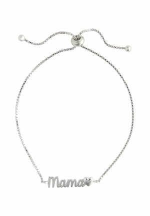 Silver adjustable bracelet featuring a chain design with the word "Mama" and a small heart accent.