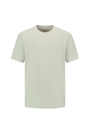 Light mint green short-sleeve t-shirt with a crew neckline, soft texture, and a subtle embroidered logo on the chest.